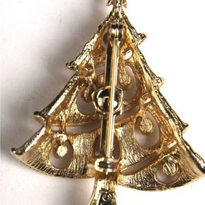Vintage JJ Jonette Gold Tone Multi Color Rhinestones Christmas Tree Brooch Pin